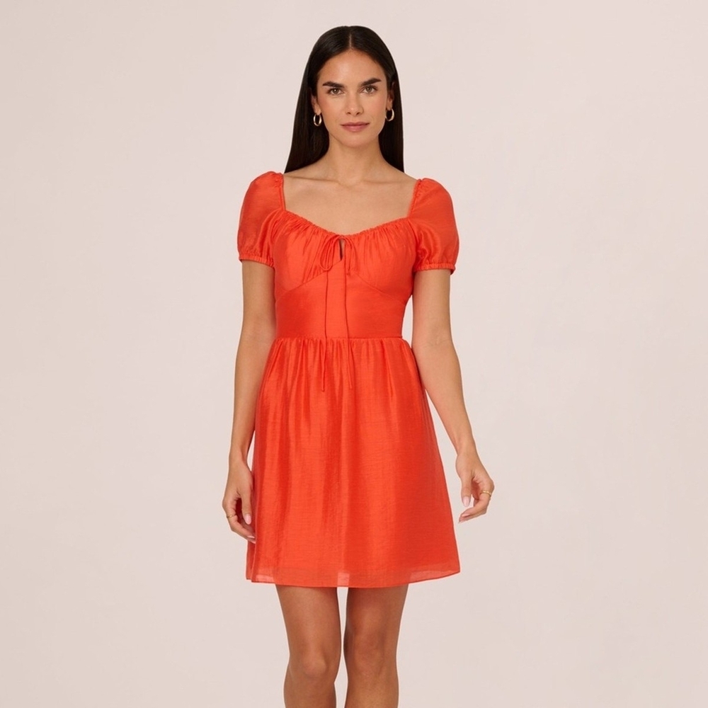 Adrianna Papell Orange Puff Sleeve Mini Dress